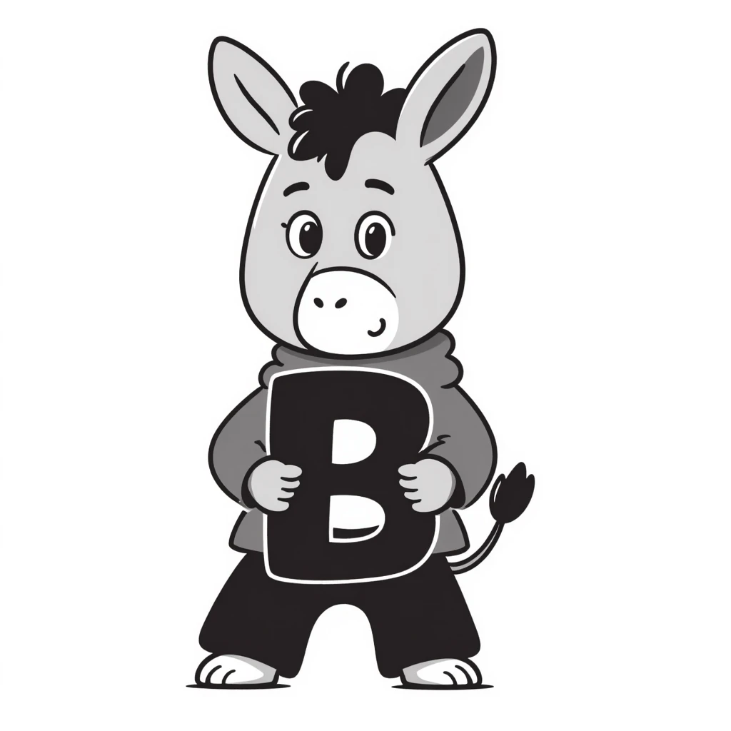 cute baby donkey in emo style holding a letter B emoji