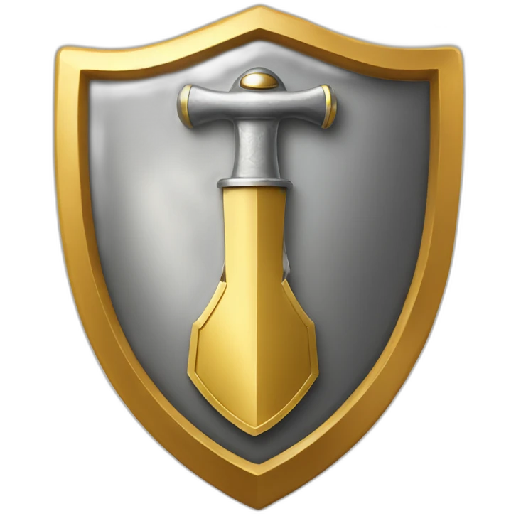 Golden shield with silver trowel pointing up emoji