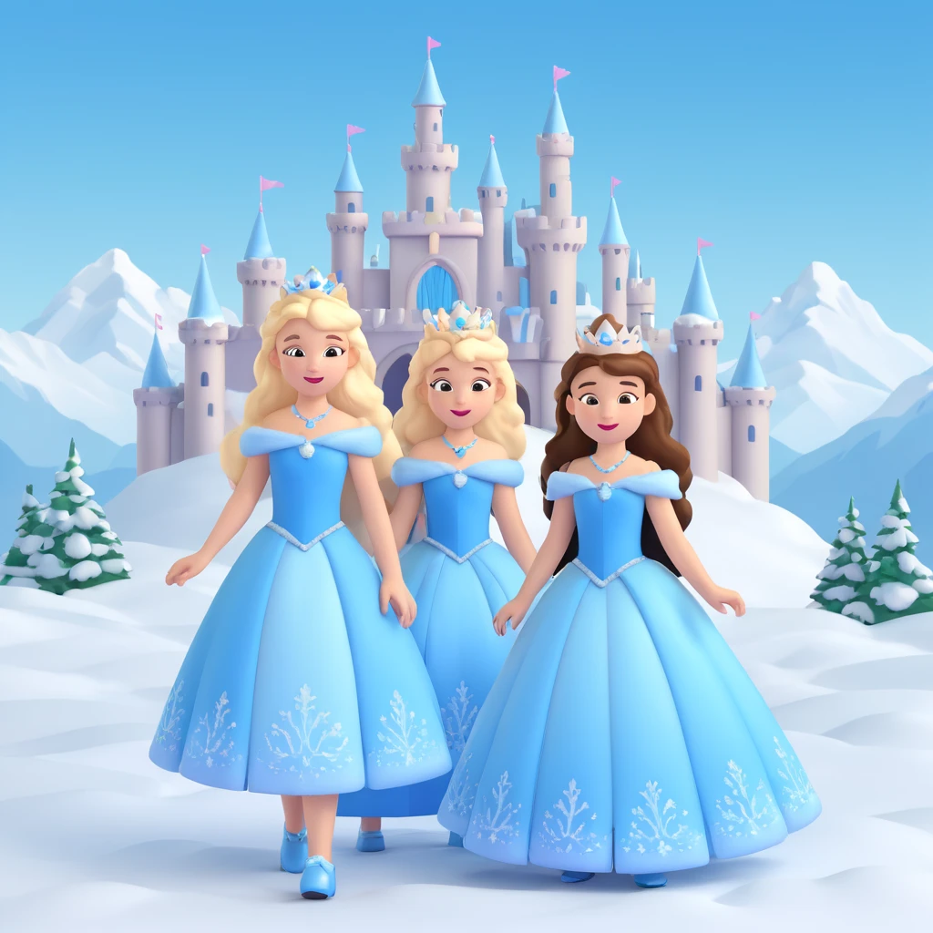 girls in a  snow princess dress, snow castle background emoji