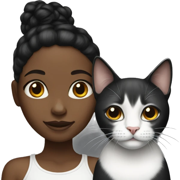 Black girl with black/white cat emoji
