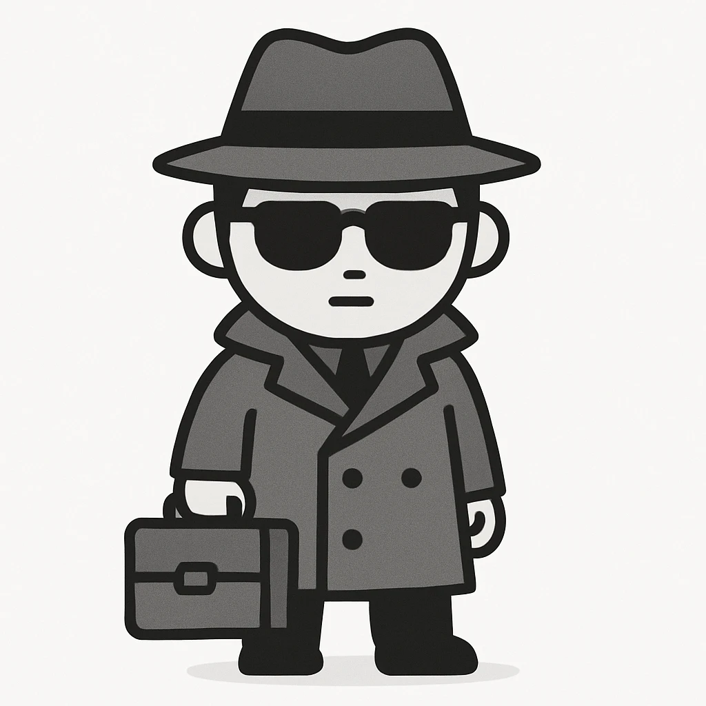 spy character, classic noir look, holding a briefcase, minimalist style emoji