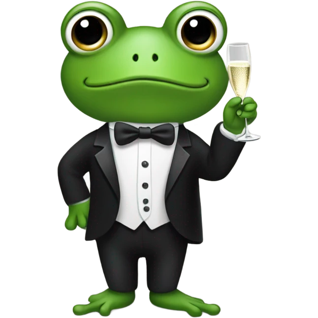 Birthday Frog wearing a tuxedo and drinking champagne  emoji