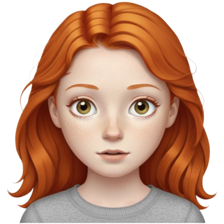 realistic portrait of a ginger girl with grey eyes and pale skin emoji