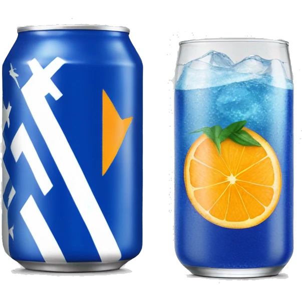 Blue Fanta can with Greek flag on it and a glass next to it emoji
