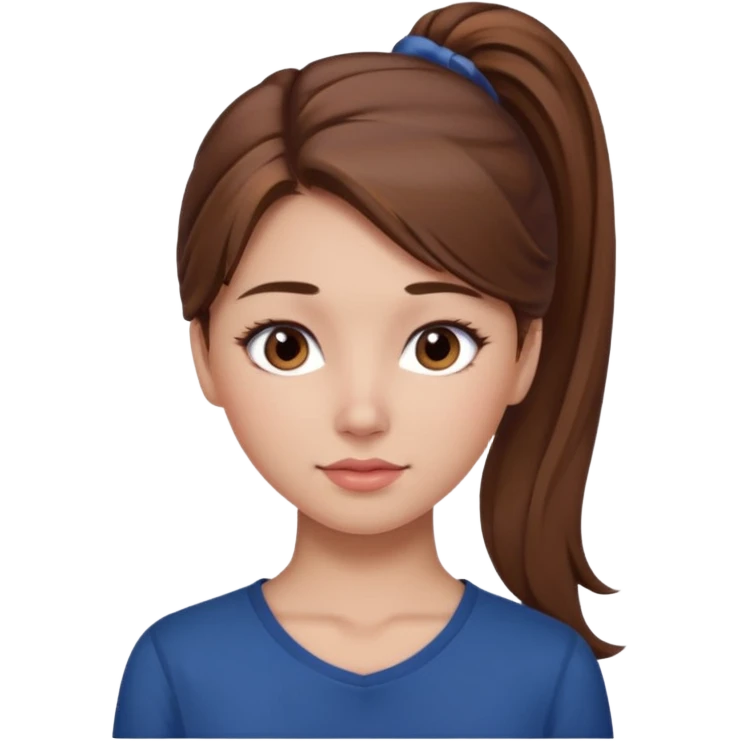 pretty girl brown long hair makeup ponytail  on left shoulder, dark blue shirt emoji