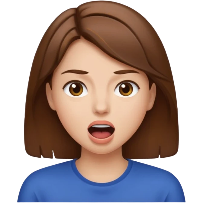 Woman brown hair. Mouth open. Not smiling emoji