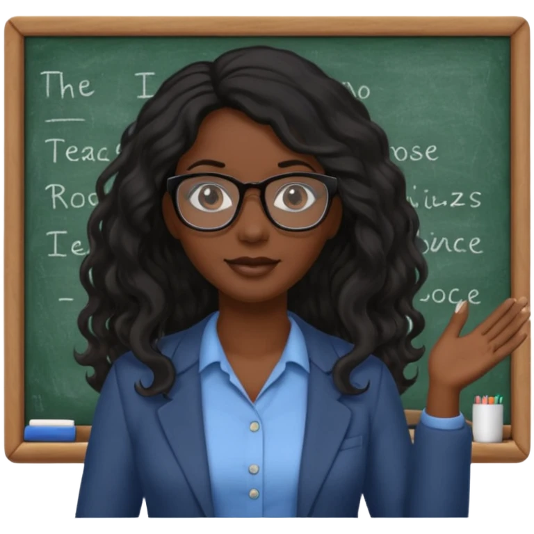 Black women teacher with black long  wavy hair chalkboard background emoji