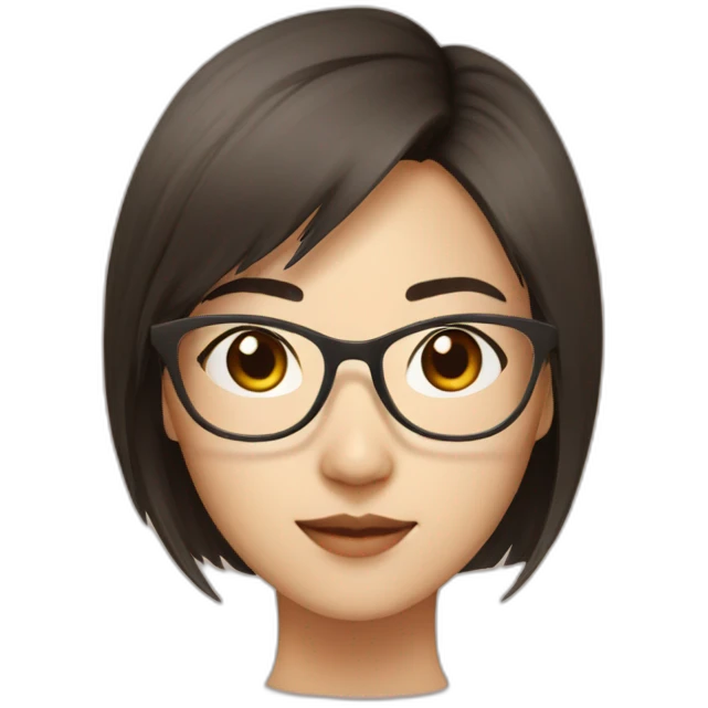 26 year old asian woman rounded face short straight dark hair and brown rectangle glasses emoji