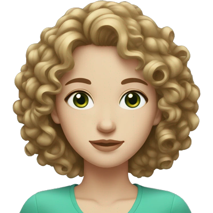 White woman, blue-green eyes,brunnete curly medium hair emoji
