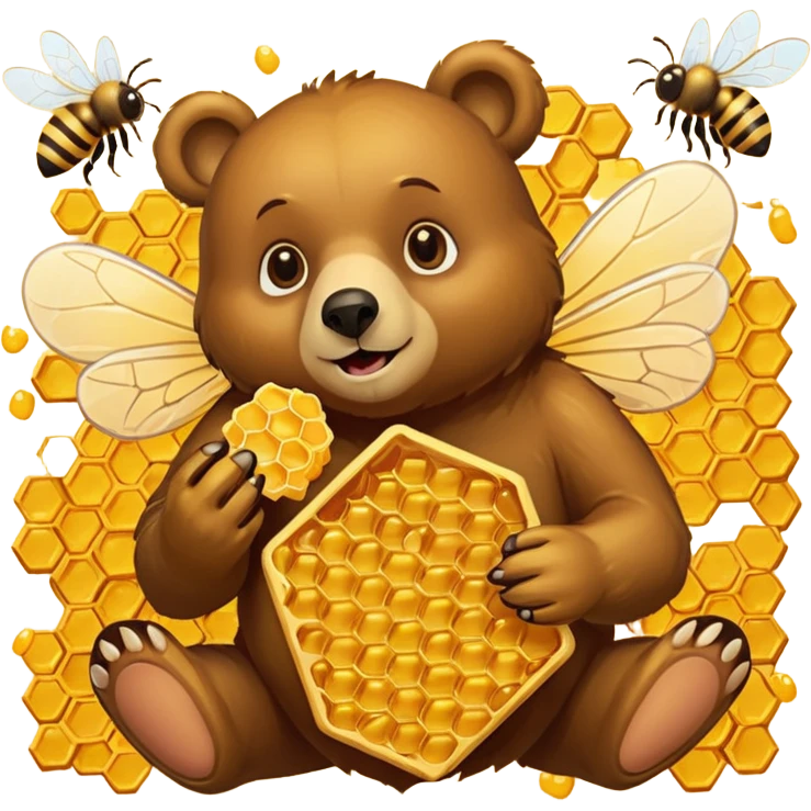 bear eating honeycomb with bees flying around emoji
