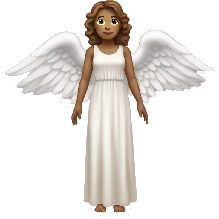 Full length white woman with brown hair dressed as a beautiful angel with wings and a long flowy dress emoji
