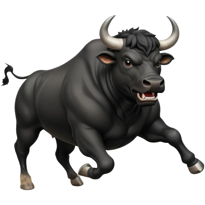 angry running black bull side view with dust clouds emoji