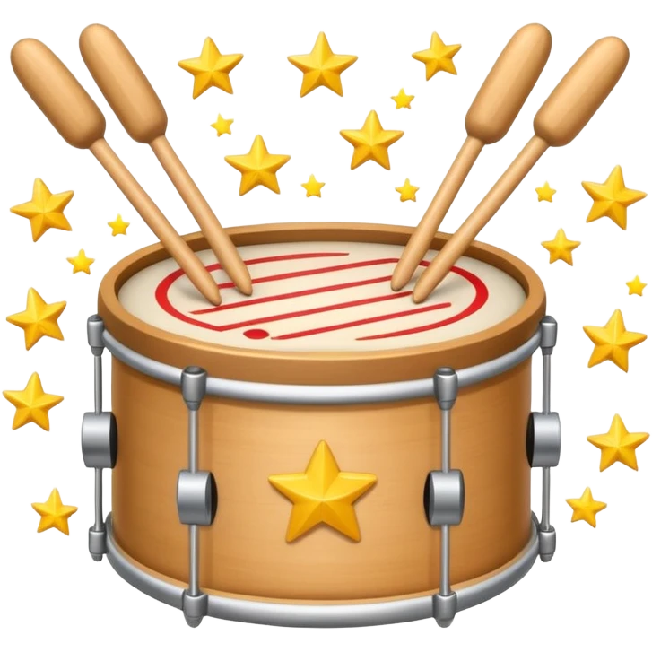 cartoon drum with drumsticks, sound waves and stars, representing sahur call emoji