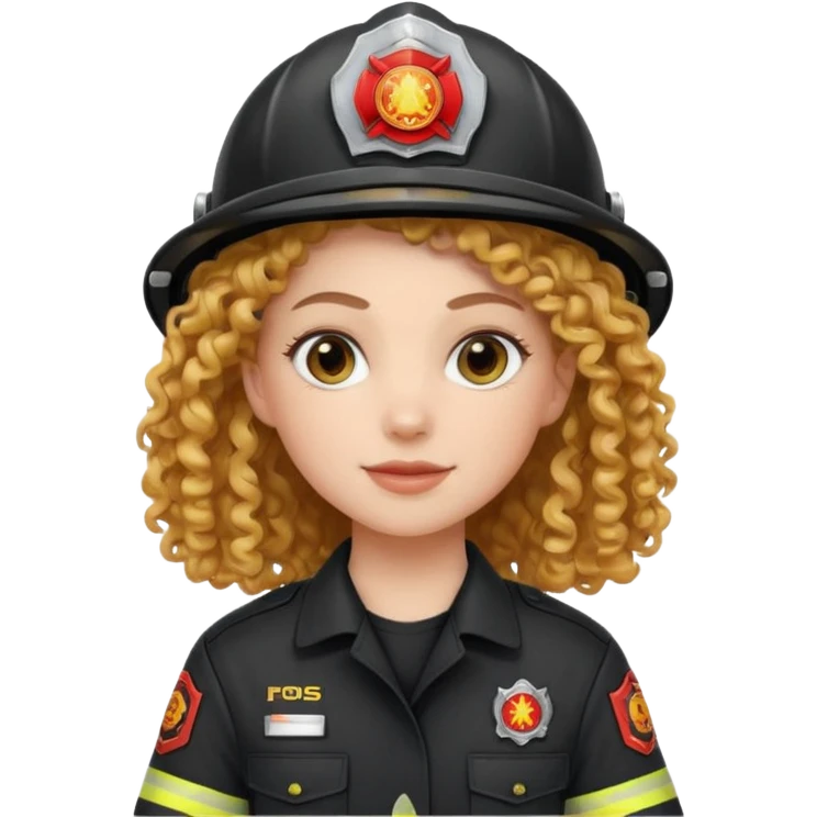 Firefighter white girl curly hair with Black uniform emoji