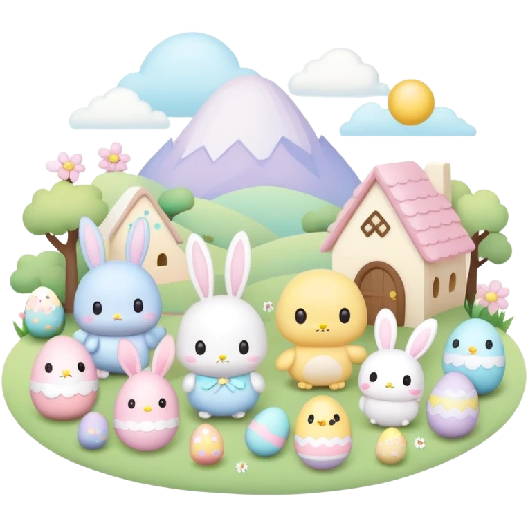 easter sanrio pastel landscape  emoji