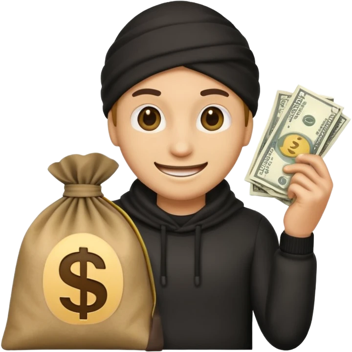 A thief emoji has a bag of dollars next to it. emoji