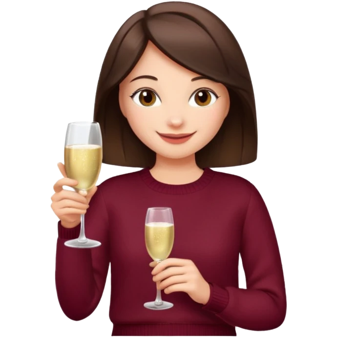 Brunette  with her back turned in burgundy sweater with glass of champagne in her hand  emoji