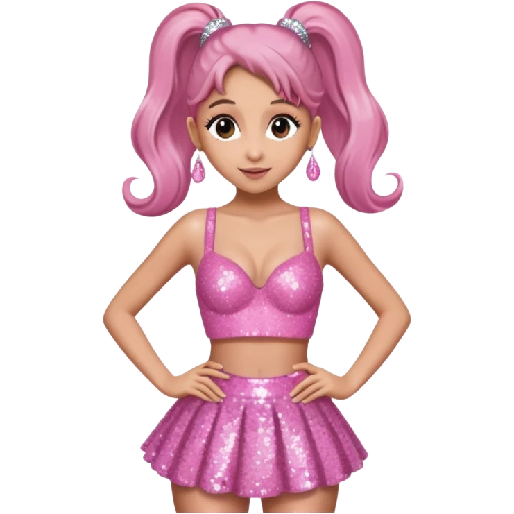 Ariana Grande with pink sequin bra, pink sequin skirt  emoji