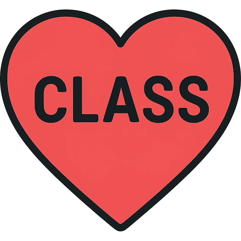 heart shape with the word 'class' inside, clear and legible text emoji