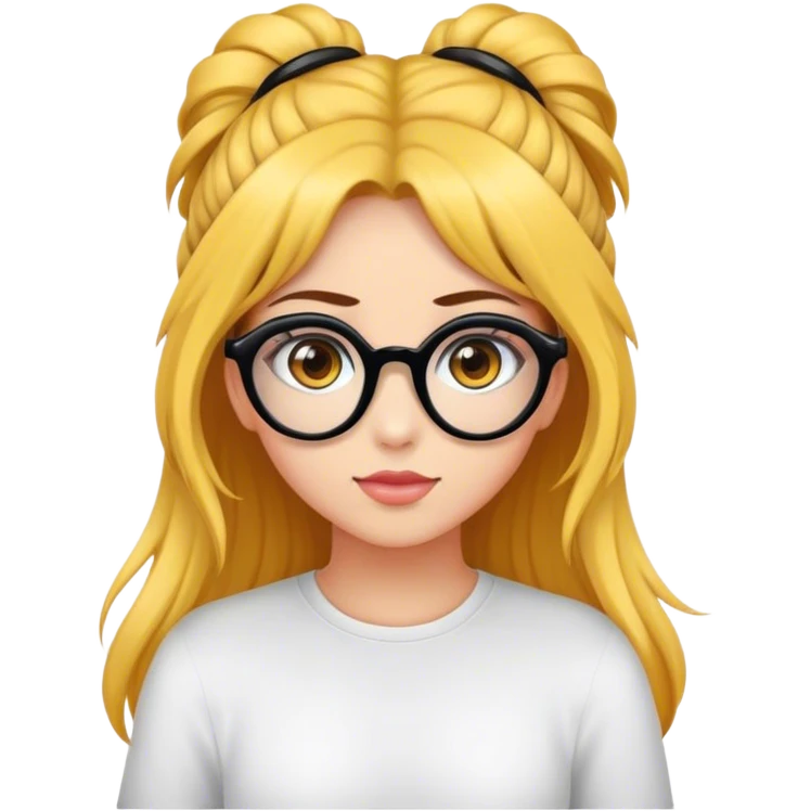 Crea avatar ragazza con capelli lunghi castani, occhi castani, occhiali neri, che ha un'idea emoji