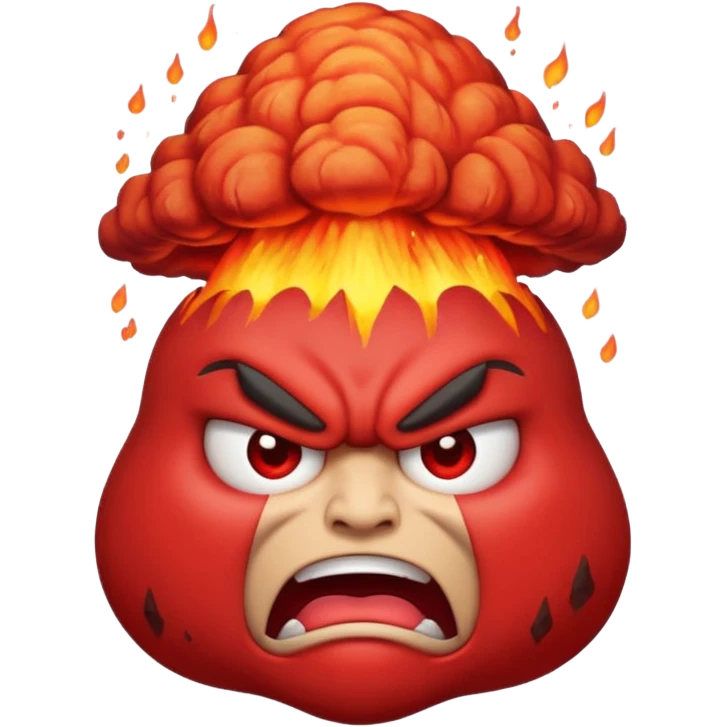 can i have an image of an red faced emoji with a small vocano th the top of its head erupting. i like the 4th image but make it with an angry face emoji