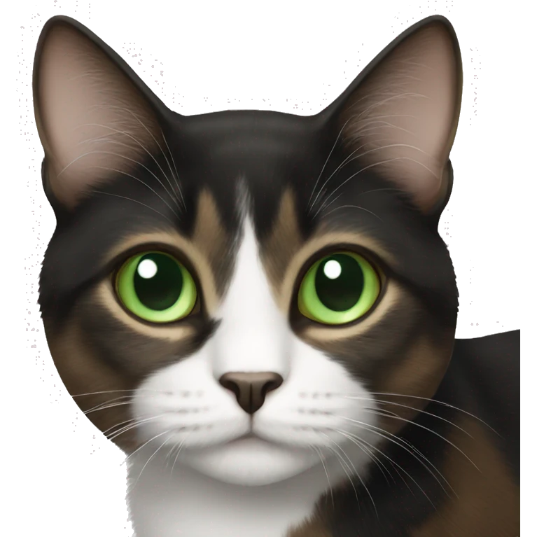 black brown and white cat with green eyes  emoji