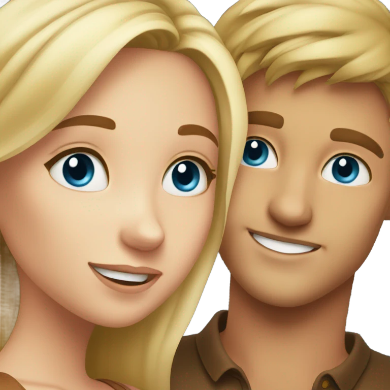 A guy with blue eyes and blond hair hugs a girl with brown eyes emoji