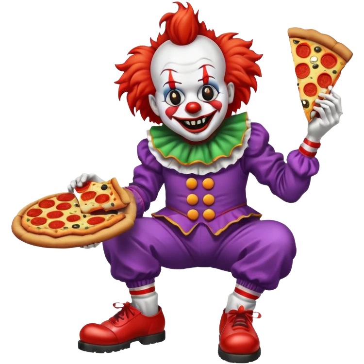 Creepy clown with teeth eating pizza  emoji