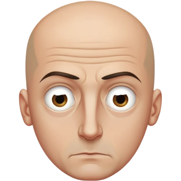 Steven Miller, bald, intense scowl, very narrow rectangular head, bottom lip sticking out, eyelids nearly shut and drooping on the outer sides, pronounced dark areas around eyes emoji