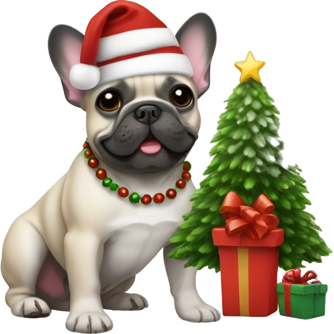 French bulldog with Christmas tree emoji
