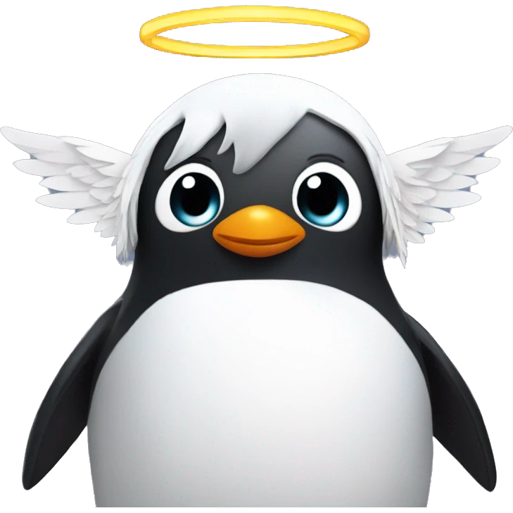 Penguin with white feather angel wings and halo emoji