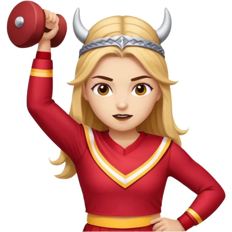 a brow skin girl that do cheer with red and gold team name is Vikings  emoji