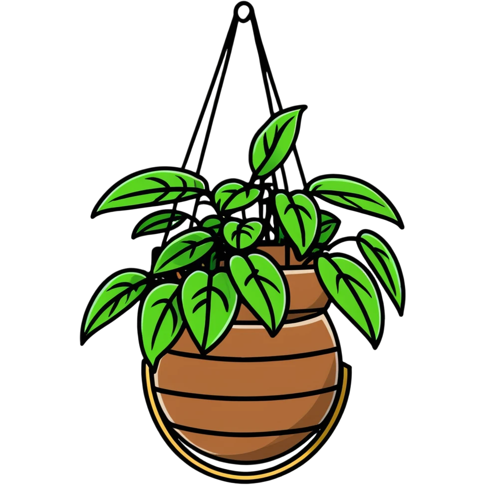 Plectranthus Verticillatus creeping charlie plant with trailing vines and large round coin-shaped leaves in a coconut fiber hanging basket emoji