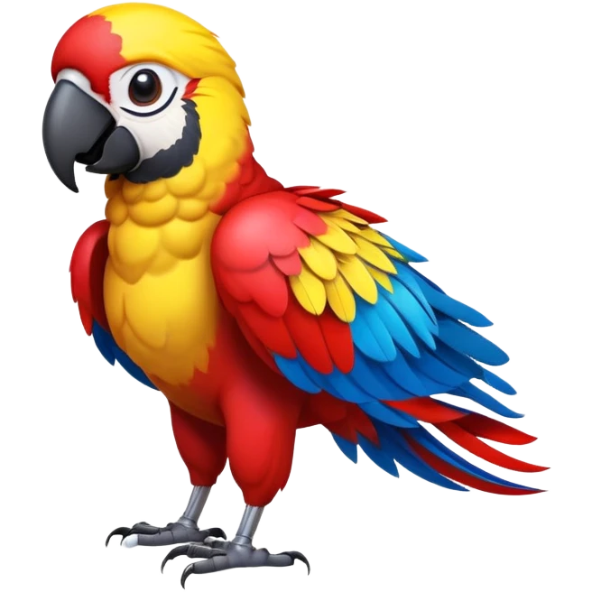 cinematic-macaw-realistic-full-body-standing-emoji,-vibrant-feathers-glowing-with-rich-reds,-blues,-and-yellows,-head-tilted-dramatically,-curved-beak-gleaming,-piercing-dark-eyes-exuding-confidence,-simplified-yet-realistic-focused emoji