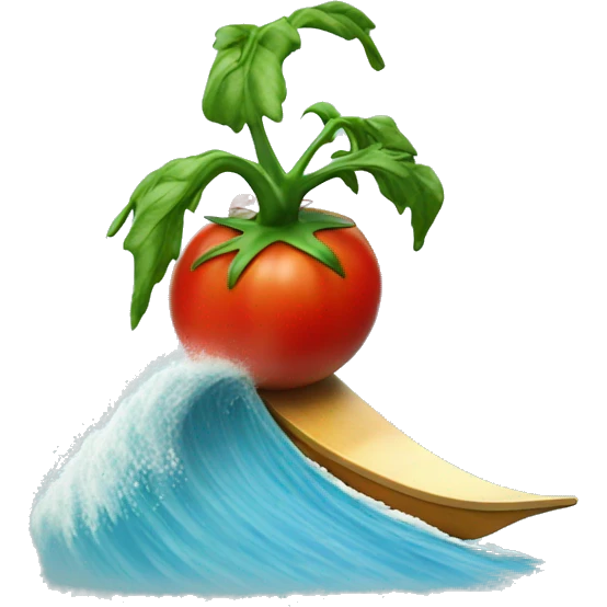 A tomato surfing a big wave emoji