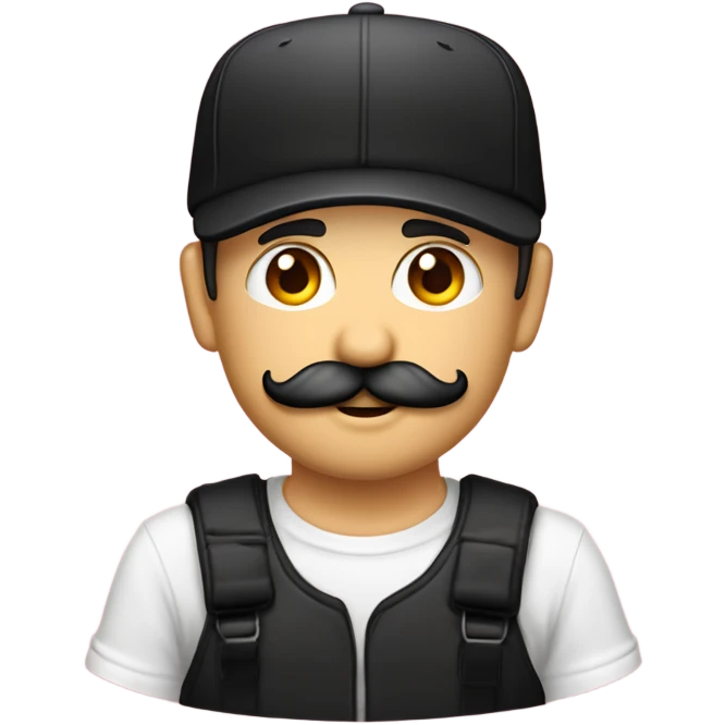 Homme blanc, viril , cheveux courts noir, moustache, casquette noir yankees noir, avec une bière, t-shirt rose emoji