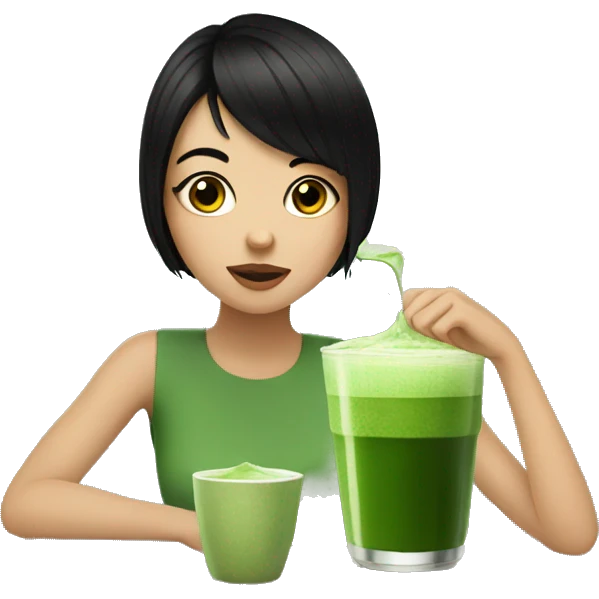 girl with short black hair drinking matcha  emoji