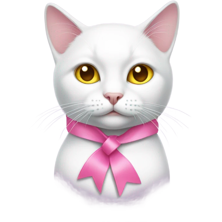 pink ribbon, yellow eyes, white cat emoji