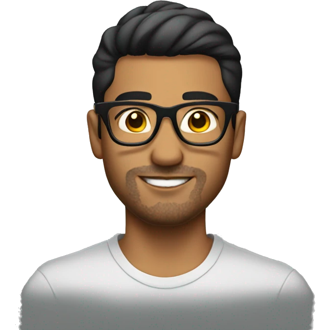 Hispanic guy with arm tattoo and glasses emoji