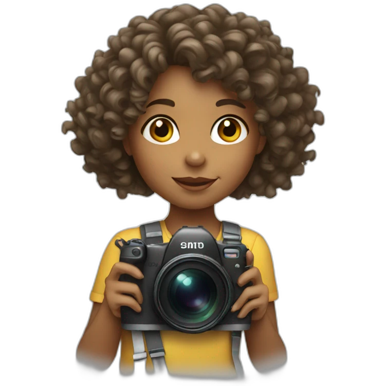 young girl with curly hair and camera emoji