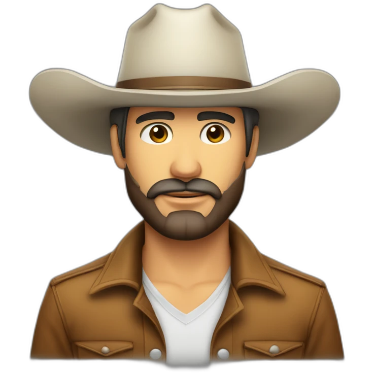 Hombre pelón y muy cachetón con sombrero vaquero y barba tupida piel blanca emoji