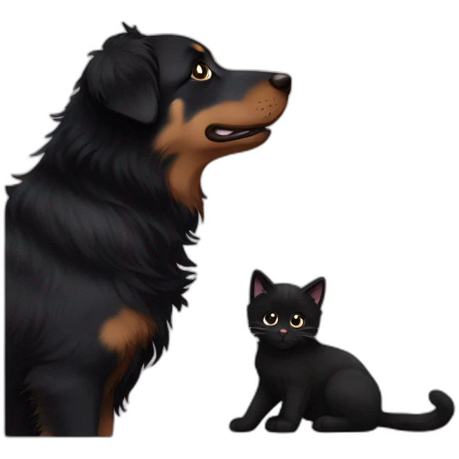 Black australian shepherd kissing a full black cat emoji
