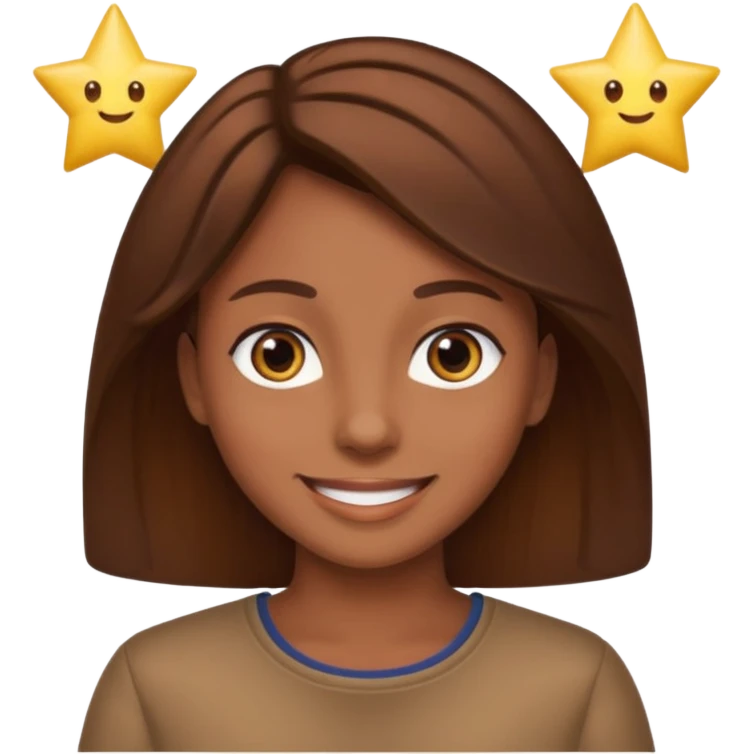 Color de piel moreno ojos de estrella riéndose y pelo café  emoji