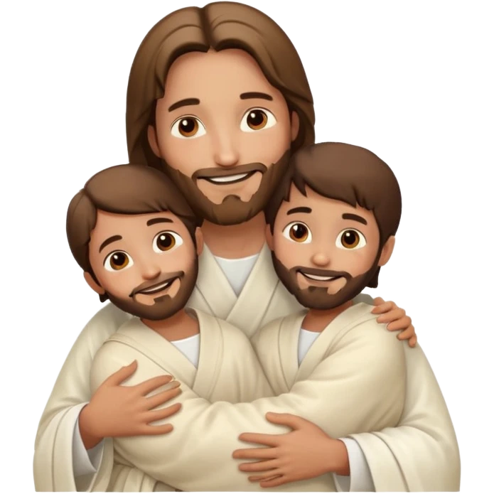 Jesus smiling, hugging two children emoji