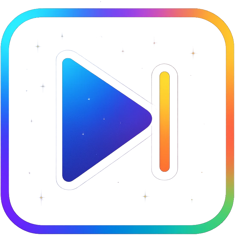 previous song icon with dark purples, blues, black base, neon glowing border, sophisticated nebula gradients, subtle small stars, clean lines, minimalistic, luminous effect, accent colors cyan, pink, yellow, green, orange, professional look, consistent with media controls set emoji