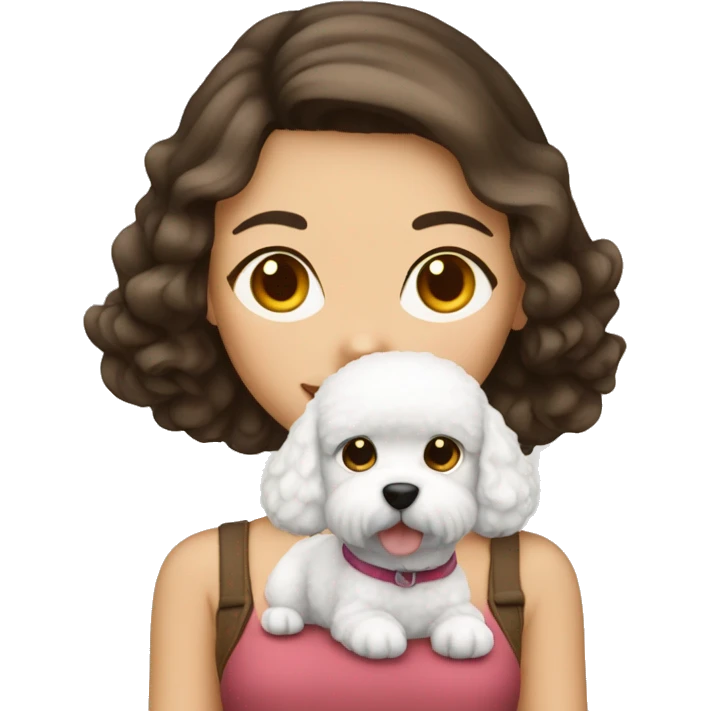 Brunette girl with bichon dog emoji