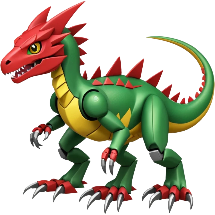 Cool Edgy Green Red Yellow Digimon-Fakemon-Guilmon-Velociraptor-Dragon-Mecha full body emoji