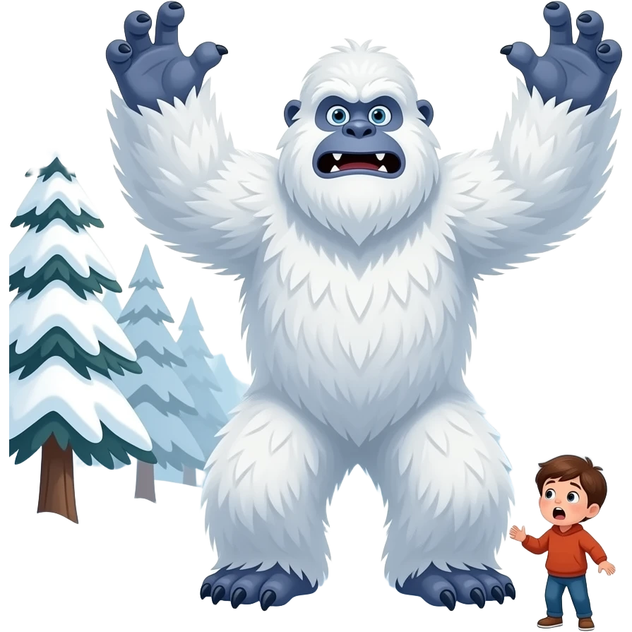 abominable snowman standing with arms up trying to scare someone emoji