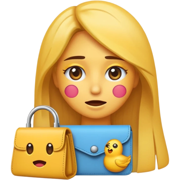 Emoji de chica muy desesperada, llorando, con ojos grandes y lágrimas, sosteniendo una billetera vacía al revés, estilo emoji minimalista, dramatismo exagerado, fondo transparente. emoji