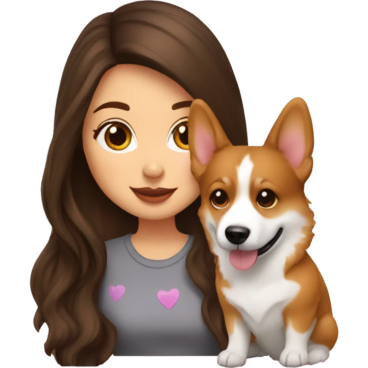 Brunette girl and corgi,kiss emoji